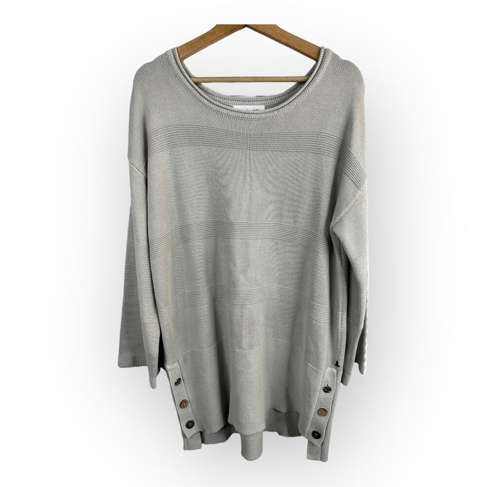 Neon Buddha Womens size Large Tunic Knit Sweater Gray Lagenlook Buttons